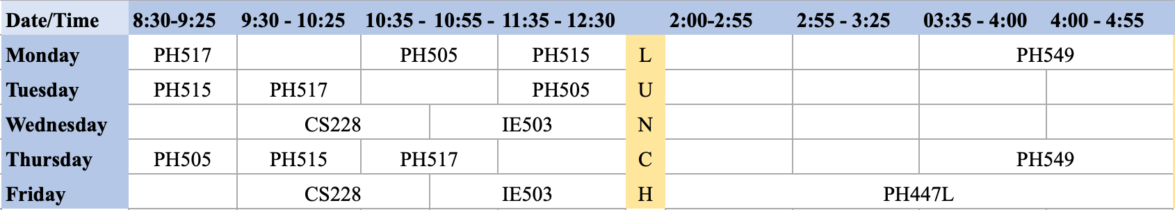 Timetable